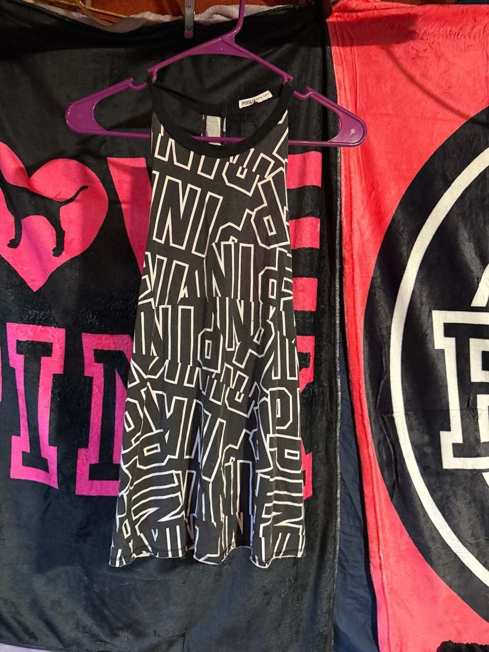 Victoria's Secret PINK Super Soft Black White Logo Racerback Tank Top